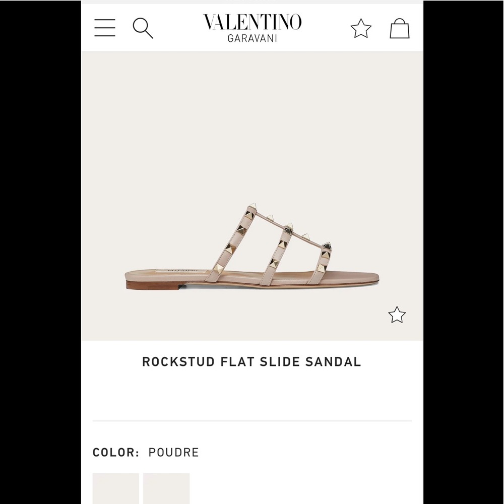 Valentino Garavani Rockstud Flat Slide Sandal 36.5 Poudre Nude Color